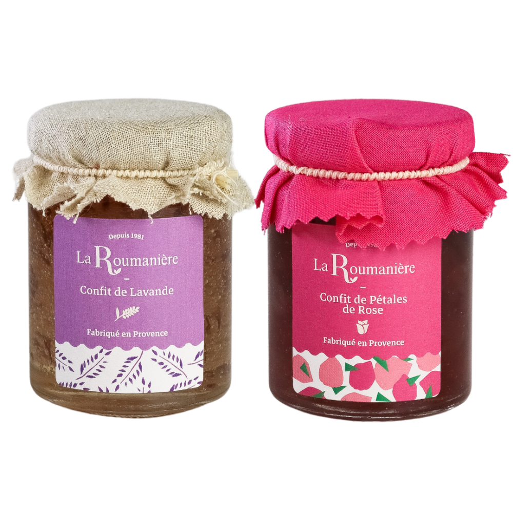 Coffret duo confits : Pétales de roses et Lavande en 120g
